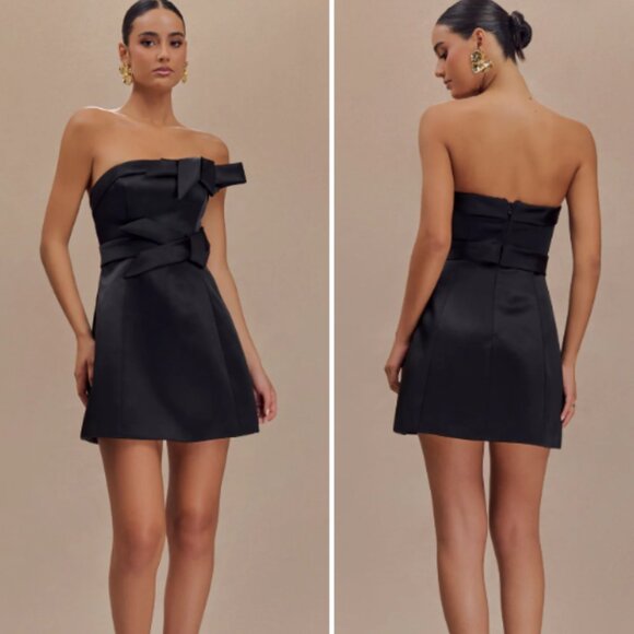 Meshki Tatiana Satin Strapless Bow Mini Dress - Picture 1 of 6